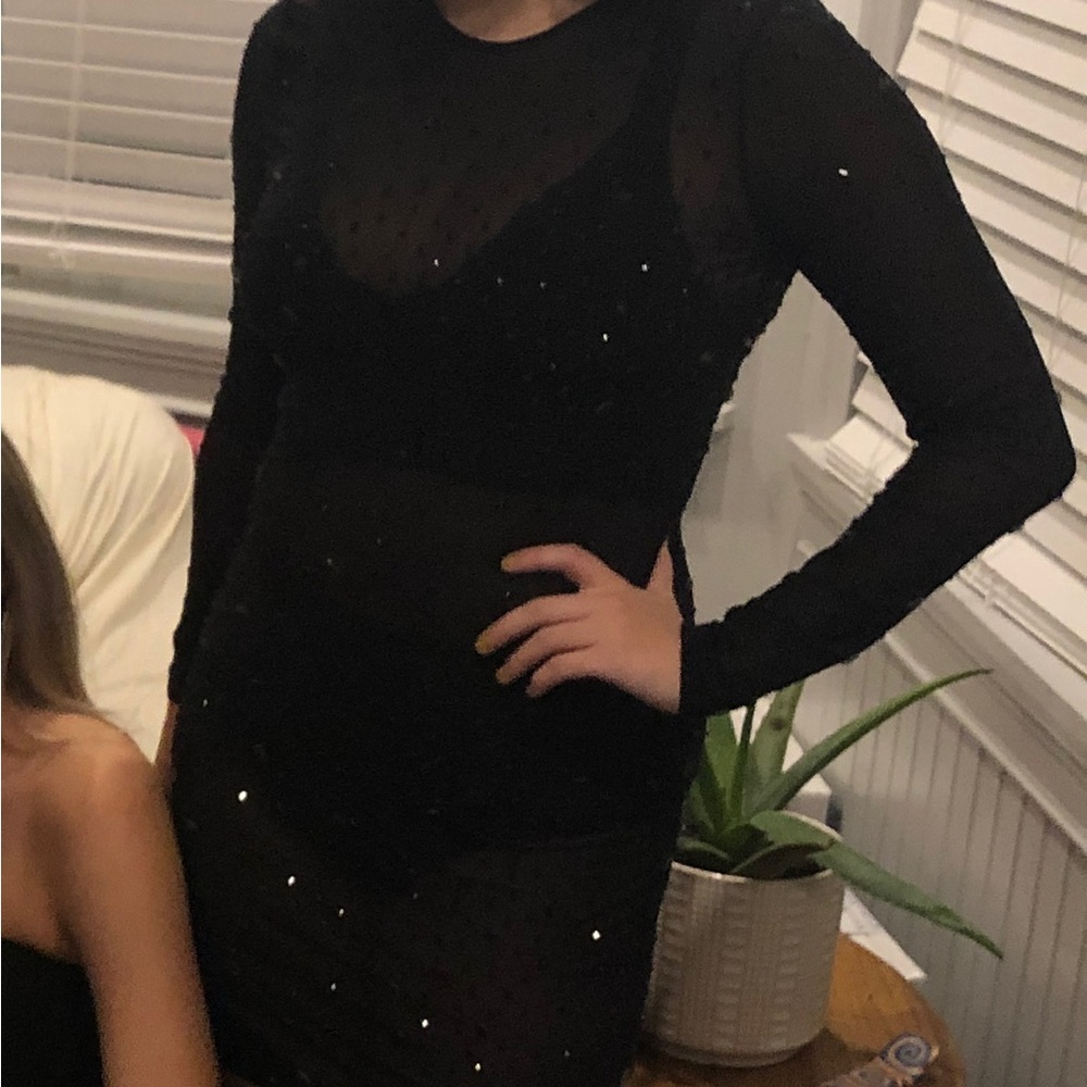 FashionNova Black bodycon see through dress, size medium